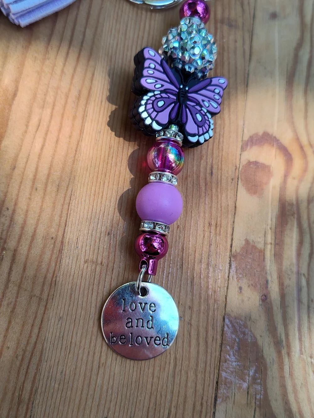 Purple Butterfly Beaded Keychain with Tassel - Love and Beloved Charm